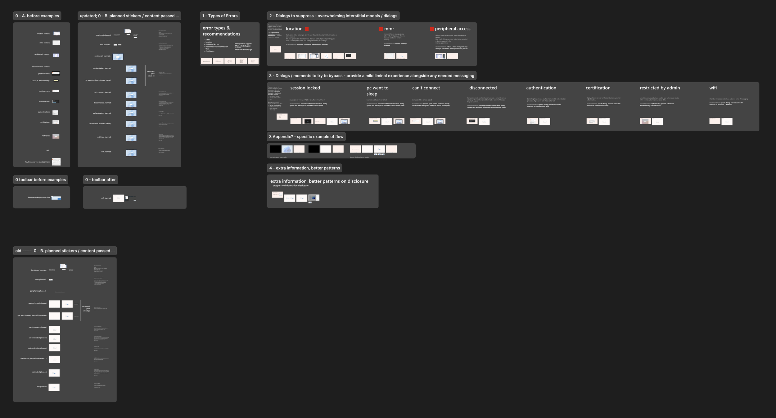 Interaction pattern comparison board showing side-by-side analysis of chat and diagram session patterns across different domains with evaluation notes and design recommendations