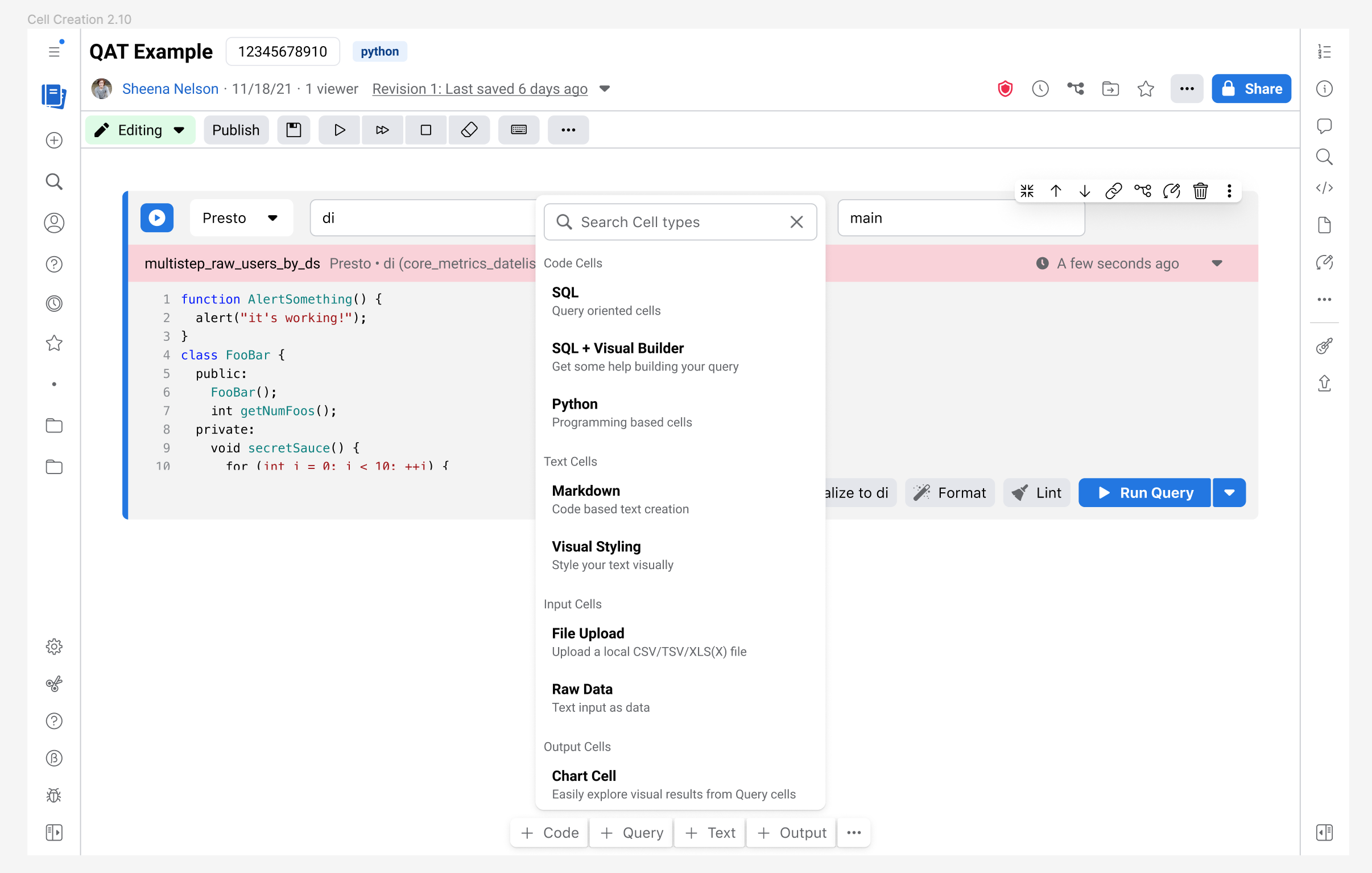 Story deck slide presenting the universal shared notebook direction and vision, outlining the unified SQL and Python notebook strategy