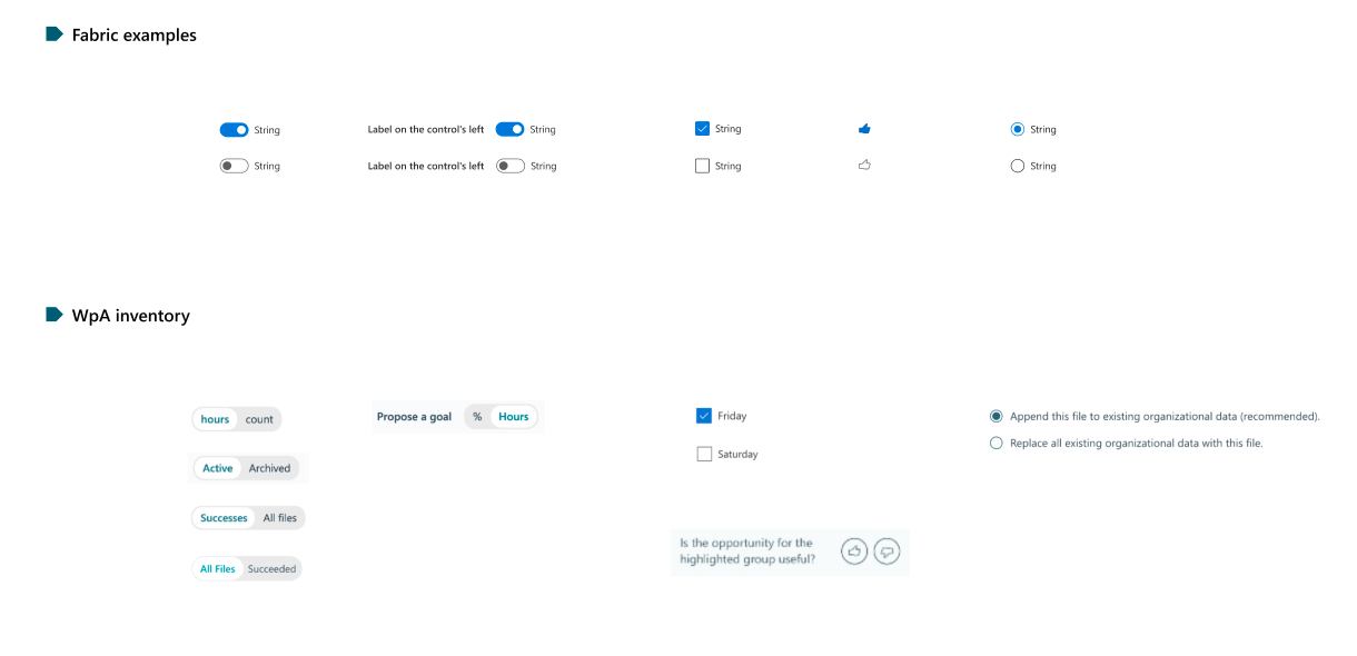 Implementation example displaying design system patterns in Workplace Analytics analytics views