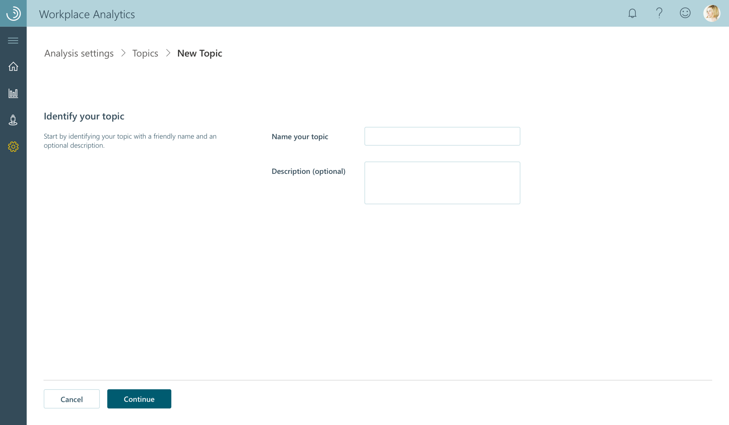 Initial design showing new topics interface for creating custom topic configurations