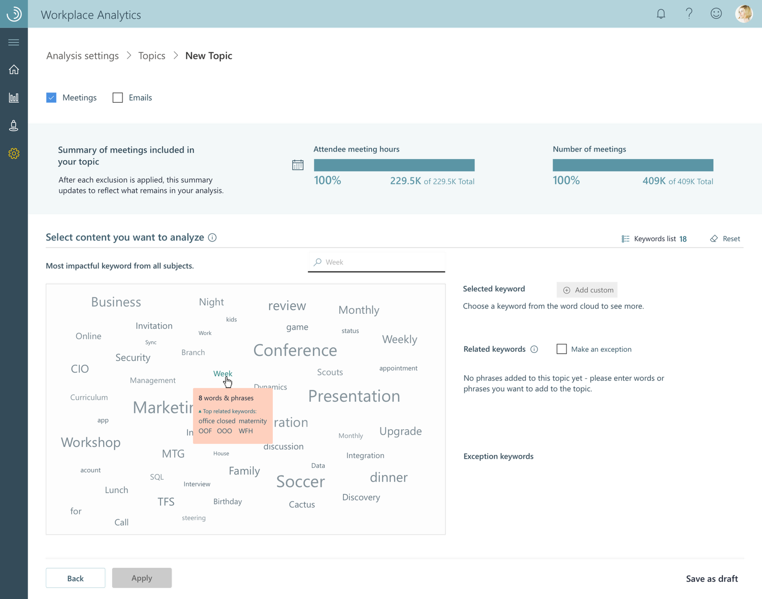 Initial design displaying enter keyword interface with keyword input controls